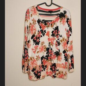 Talbots 2-piece, vest and long sleeved sweater, striped vest and pink black, L